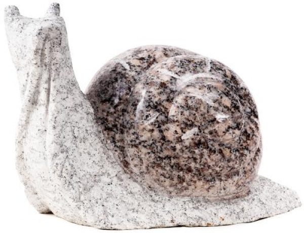 Kamenná soška slimák A svetlý – 30 cm (Svetlosivá žula)