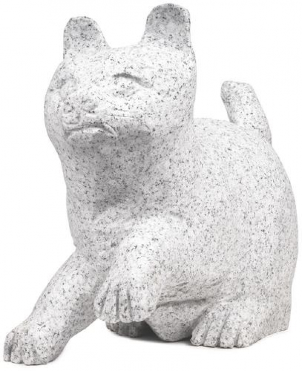 Kamenná soška ležiaca mačka – 30 cm (Svetlosivá žula)