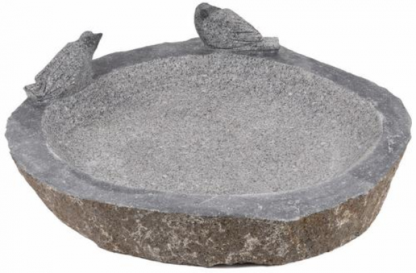 Kamenné napájadlo s 2 vtáčikmi tmavé – L 40 cm