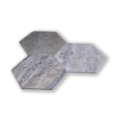 Hexagon Silver obklad/dlažba travertín