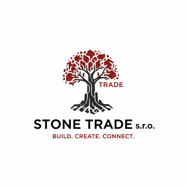 Kreativ logo STONE TRADE s.r.o. na bielom pozadí – prírodný kameň