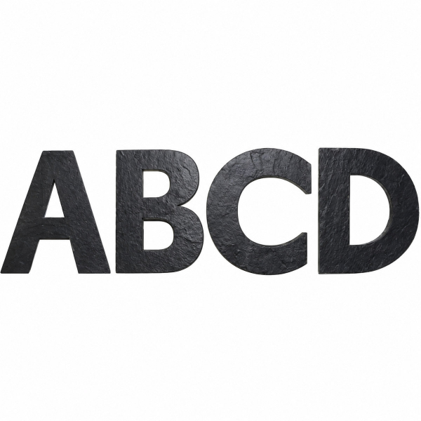 Písmená ABCD z prírodnej čiernej bridlice na označenie domu – STONE TRADE.