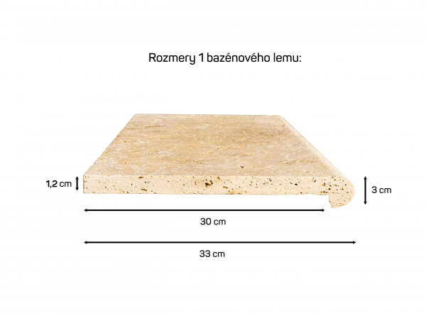 Travertín ATR22 bazénový lem s nosom 61 × 33 × 1,2/3 cm