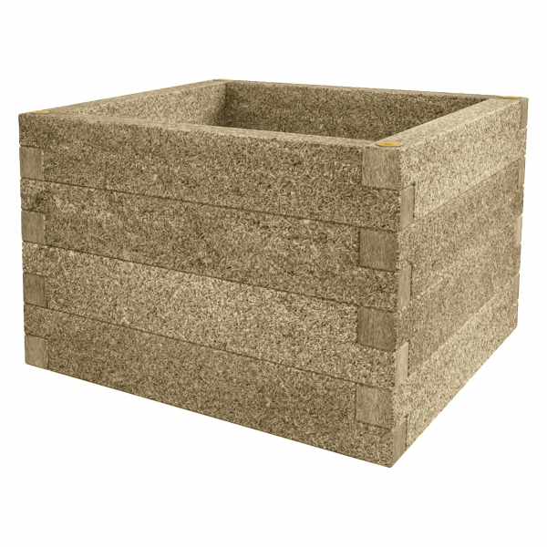 Na obrázku je vysoký záhon Durisol v tvare štvorca K v béžovom prevedení. Je určený na vytvorenie vyvýšeného záhona pre zeleninu, bylinky alebo kvety.