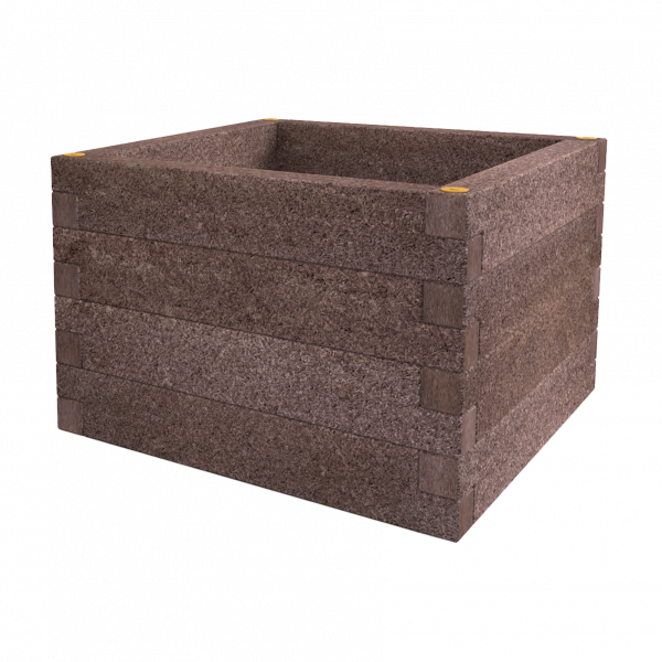 Na obrázku je vysoký záhon Durisol v tvare štvorca K v hnedom prevedení. Modul slúži na vytvorenie stabilného vyvýšeného záhona v exteriéri.